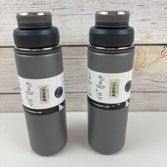(2) EcoVessel The Boulder 20oz Bottles Insulated Stainless Steel & Strainer Gray - Picture 5 of 10